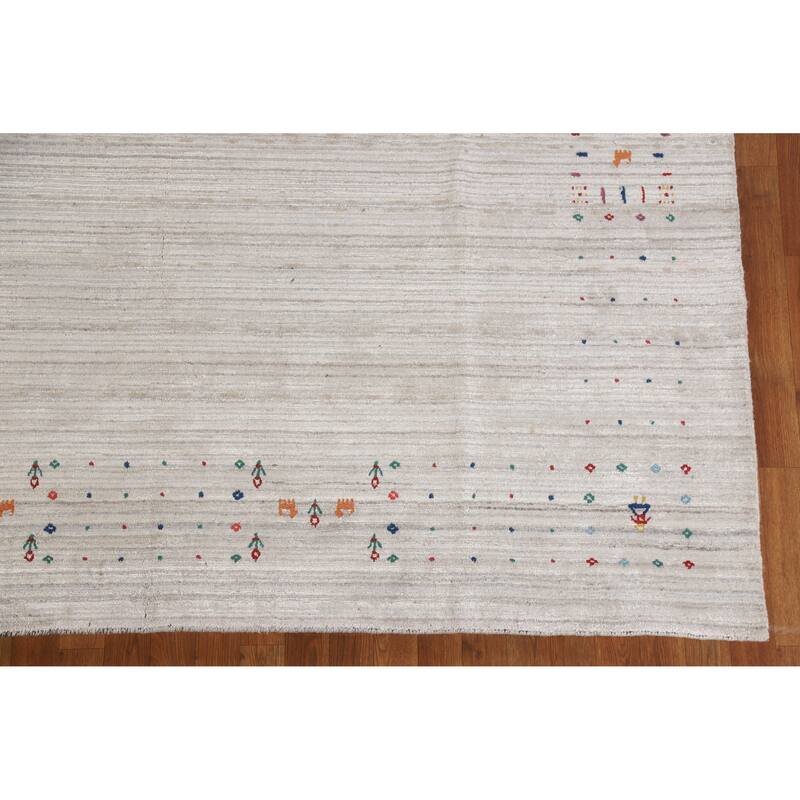 Hand Knotted Oriental 100% Wool Carpet Tribal Tribal Beige & Ivories Gabbeh Area Rug - 9' 10'' X 7' 9''