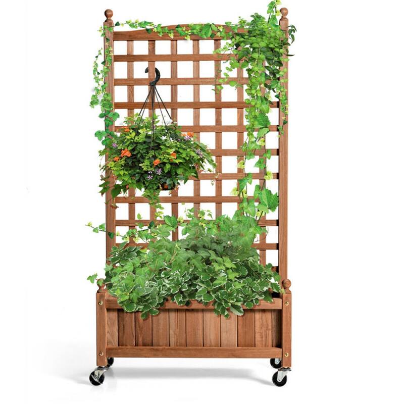 Wood Planter Box with Trellis Mobile Raised Bed