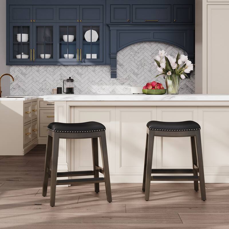 24" Counter Height Saddle Stool,Weathered Gray