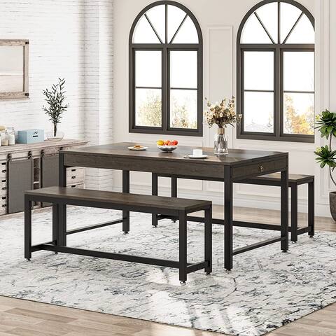 Dining Table Set for 4, Kitchen Breakfast Table with Drawer