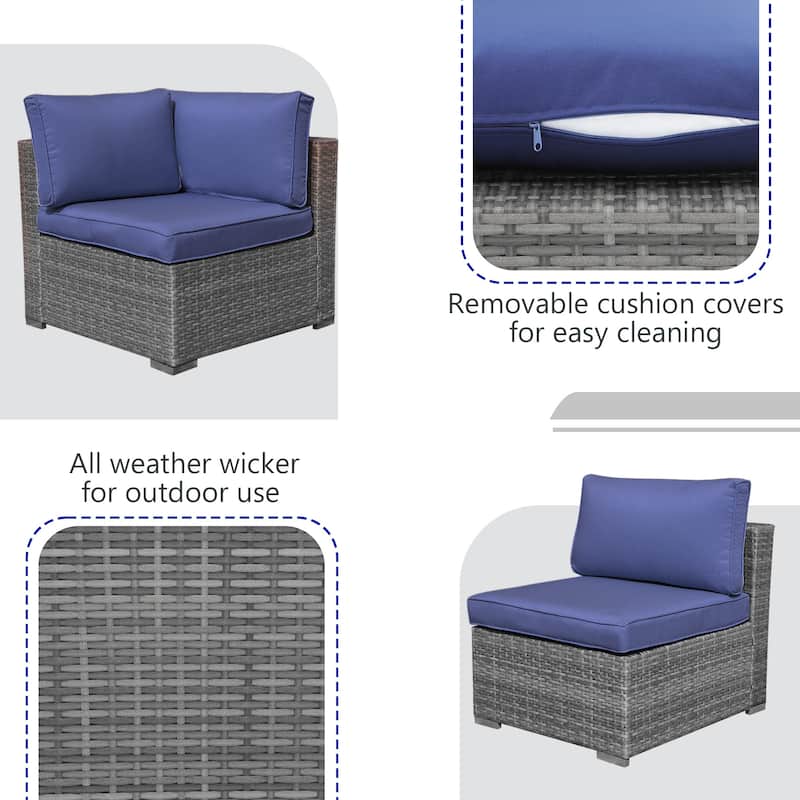Outdoor 3 pcs Wicker Sectional Corner Sofa and Armless Sofa
