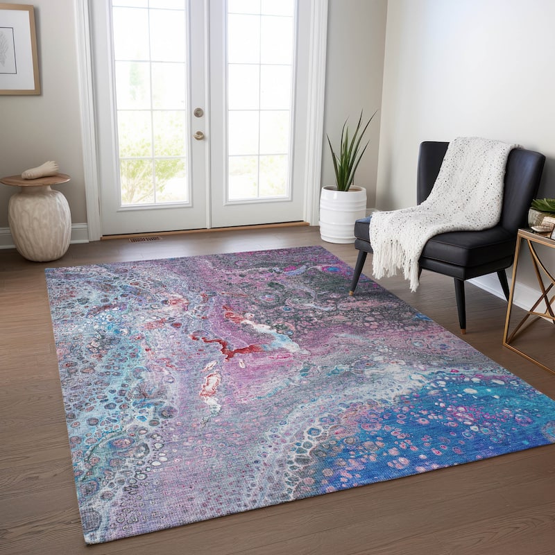Machine Washable Indoor/ Outdoor Chantille Modern Abstract Rug - Blue - 5' x 7'6"