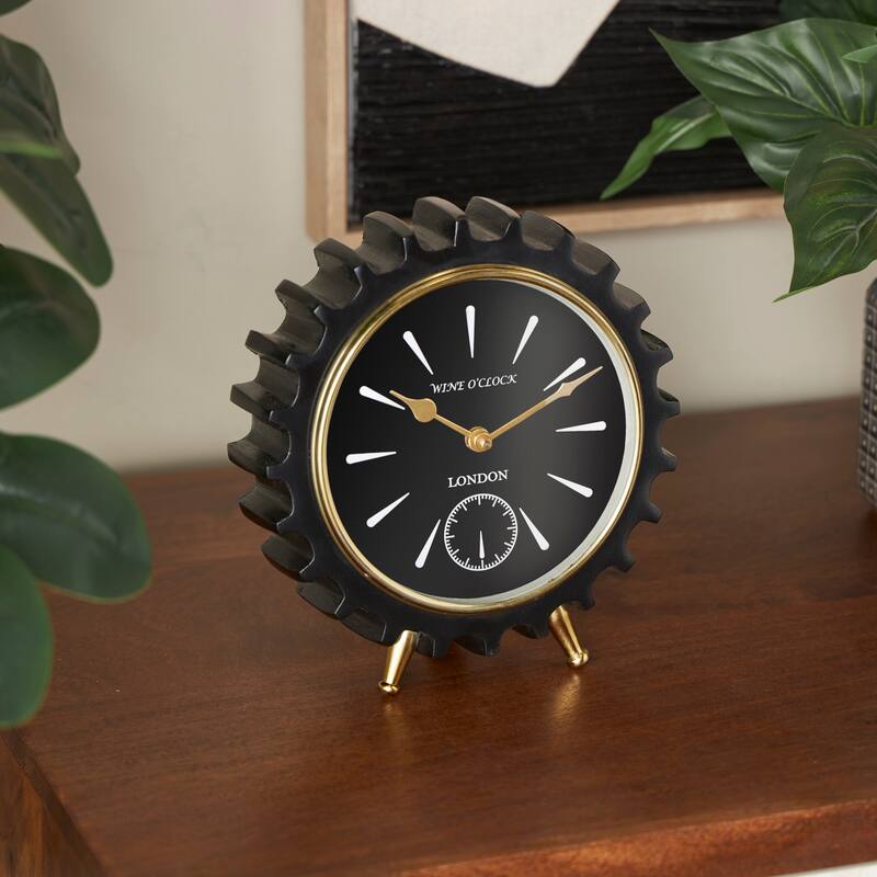Black Aluminum Metal Gear Decorative Clock with Gold Hands and Legs - Black