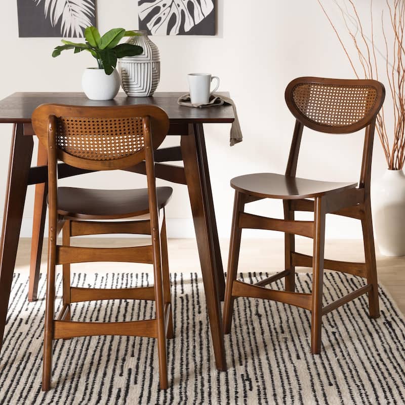 Hesper Mid-Century Modern Wood and Rattan 2-Piece Dining Chair Set