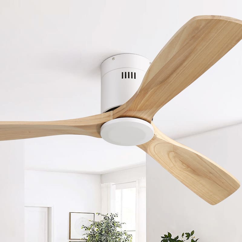 Sofucor 52" Low Profile Flush Mount Noiseless Ceiling Fan with Light and Remote,3 Solid Wood Blades,6 Speed Levels