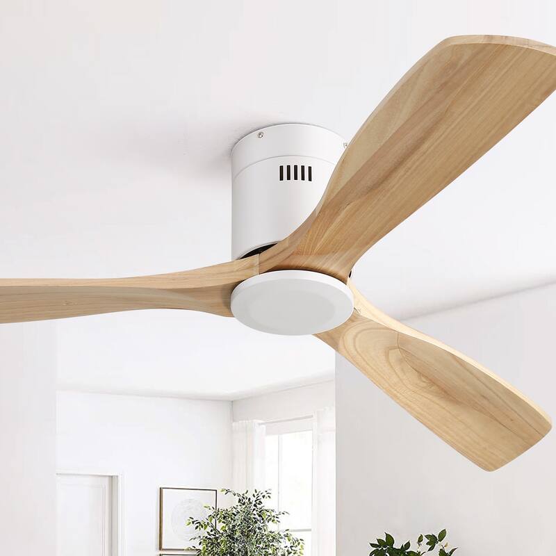 Sofucor 52 Inch Solid Wood Flush Mount Indoor Ceiling Fan without Light,Remote Control,Smart Optional