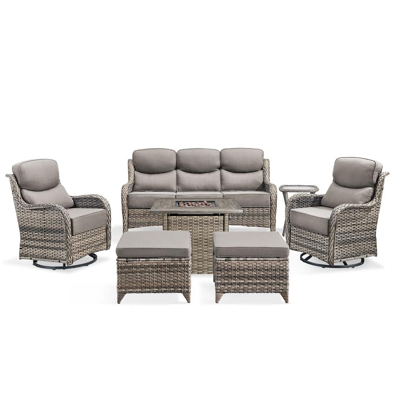 Pocassy Outdoor 6" Sofa Swivel Chairs with Fire Table Funiture