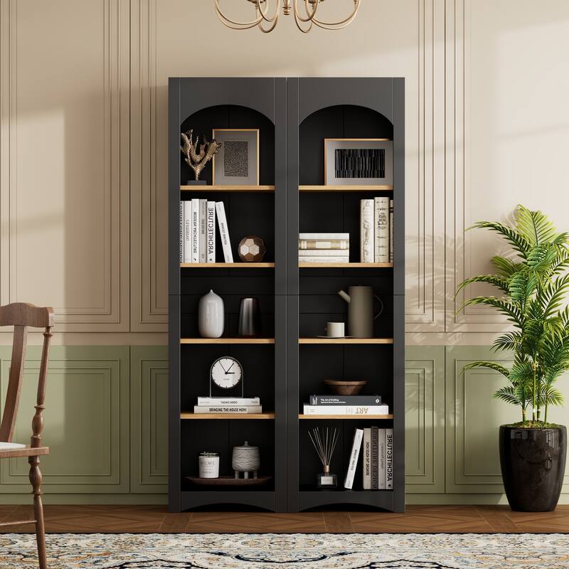 Free Standing 5 Tier Bookshelves Set of 2, Farmhouse Two-Tone Storage Cabinet - 39.3" W × 12.4" D × 72" H