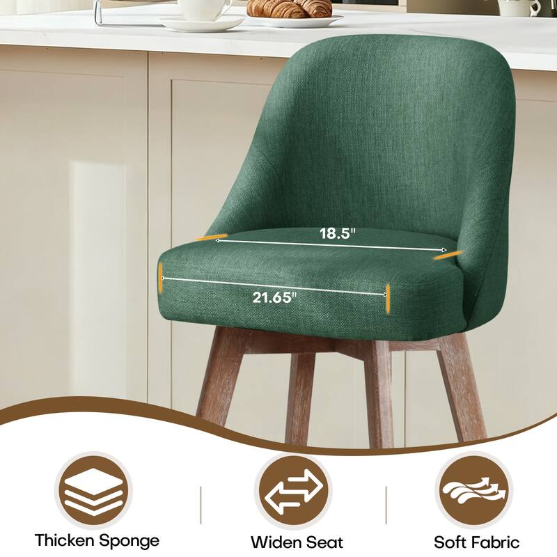 26" Upholstered Counter Height Swivel Bar Stool, Counter Stools with Solid Wood Legs - 39.37"H x 22.44"D x 21.65"W