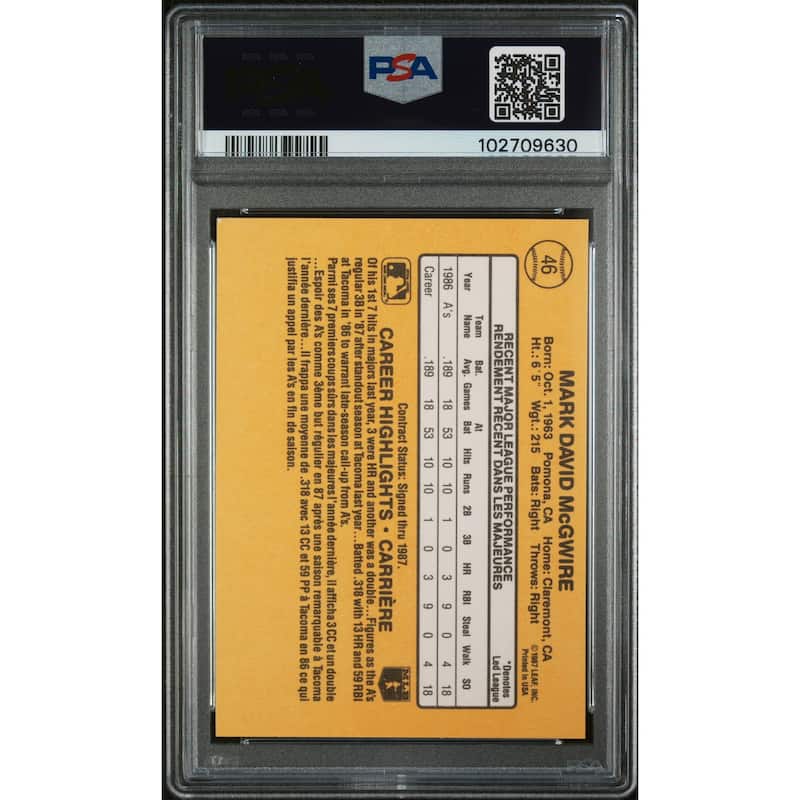 Mark McGwire 1987 Leaf Baseball Rookie Card #46 Graded PSA 8 - 8' x 11'