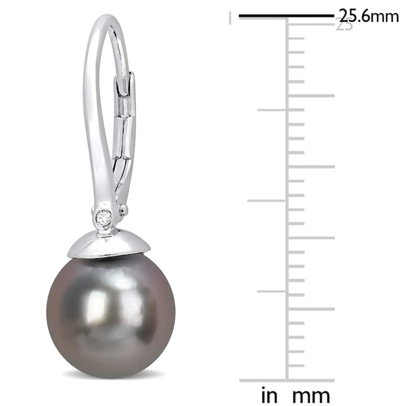 Miadora 8-8.5mm Black Tahitian Cultured Pearl & Diamond Accent Leverback Earrings in Sterling Silver
