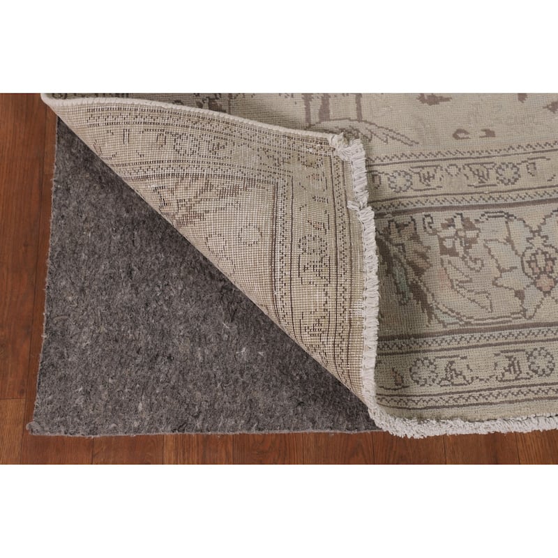 Traditional Tabriz Persian Vintage Rug Hand-Knotted Beige Wool Carpet - 6'6"x 9'7"