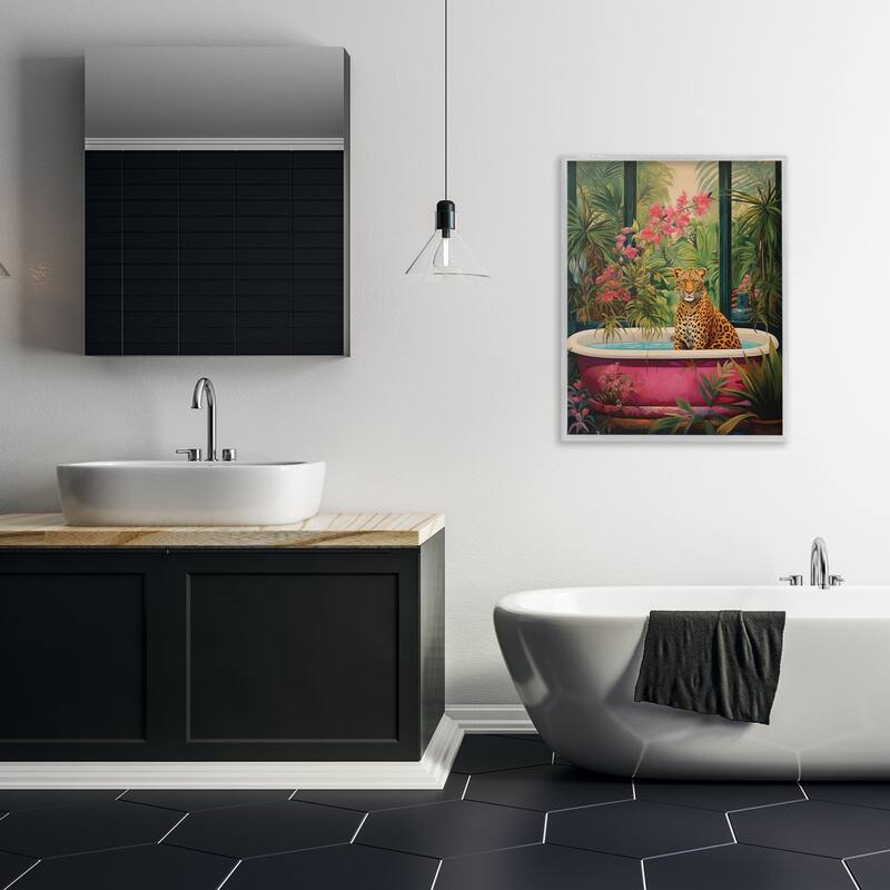 Stupell Leopard in Lush Tropical Bath Framed Giclee Art Design By Heidi Kuntz