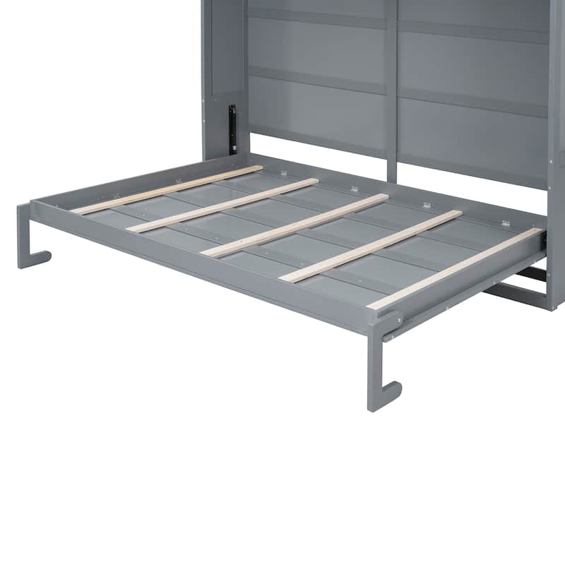 Full Murphy Wall Bed with Top Storage Cabinets - Space Saving Fold-Away Bed for Guest Rooms & Offices