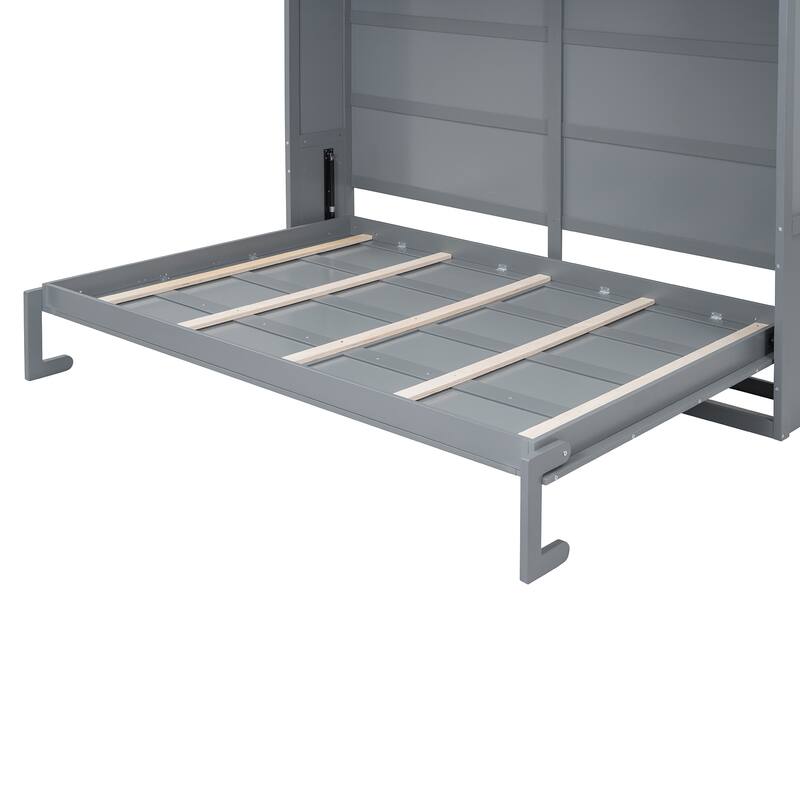 Space-Saving Full Size Wall Bed with Top Cabinets, Gray