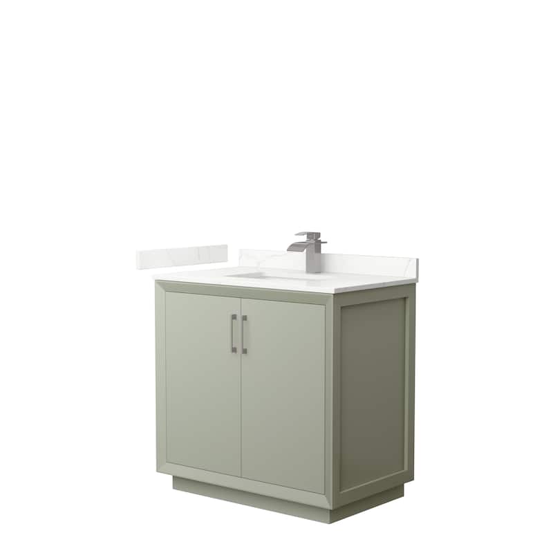 Strada 36-inch Single Vanity, Quartz Top - Light Green, Nickel Trim, Giotto Quartz Top