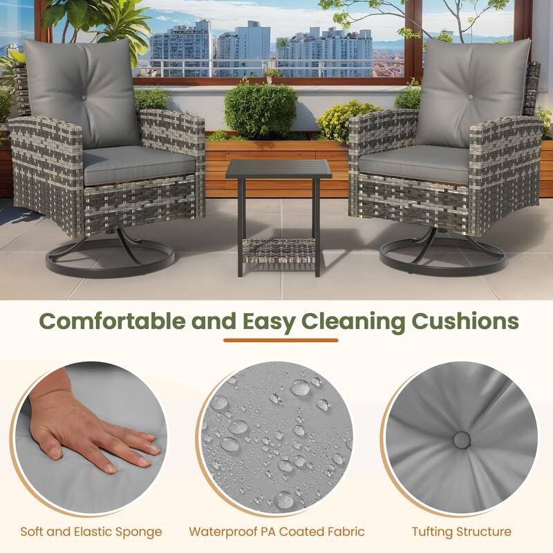 Outdoor Swivel Rocker Patio Chairs Set of 2 with Coffee Table &Cushions, Rattan Bistro Set for Porch, Backyard, Balcony