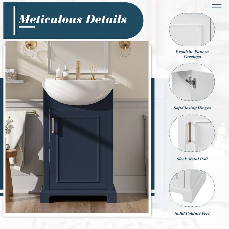 30" Bathroom Storage Cabinet with Ceramic Sink, 2 Large Soft Closing Doors with Organizer, 1 Hided Drawer and Adjustable Shelf