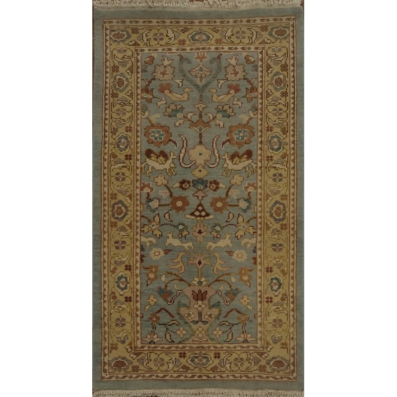 Hand Knotted Oriental 100% Wool Carpet Traditional All-Over Navy Blue & Blues Ziegler Area Rug - 3' 9'' X 2' 0''