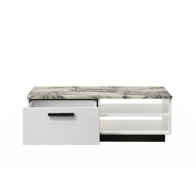 Matilda 47" White Coffee Table with White Faux Marble Top