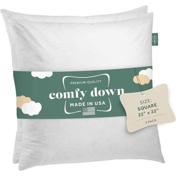 Set of 2 Decorative Throw Pillow Insert, Down and Feathers Fill 100% Cotton Cover Square Pillow Insert - 22" x 22"