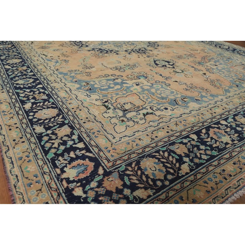 Medallion Mashad Persian Vintage Area Rug Handmade Wool Carpet - 7'11"x 11'1"