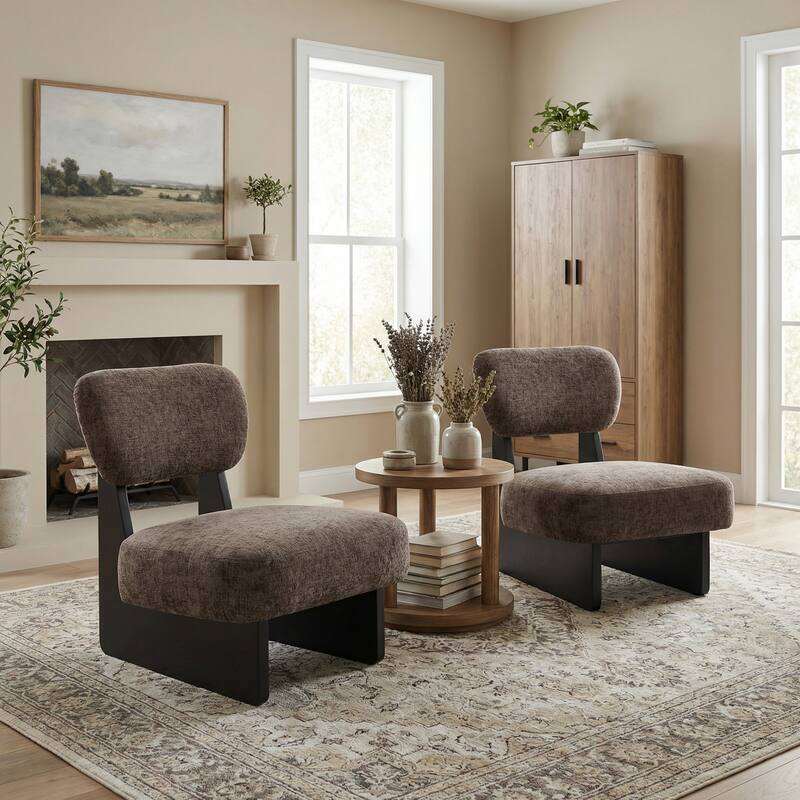 Christopher Knight Home - Vincent Polyester Upholstered Lounge Chair with Solid Wood Base (Set of 2）