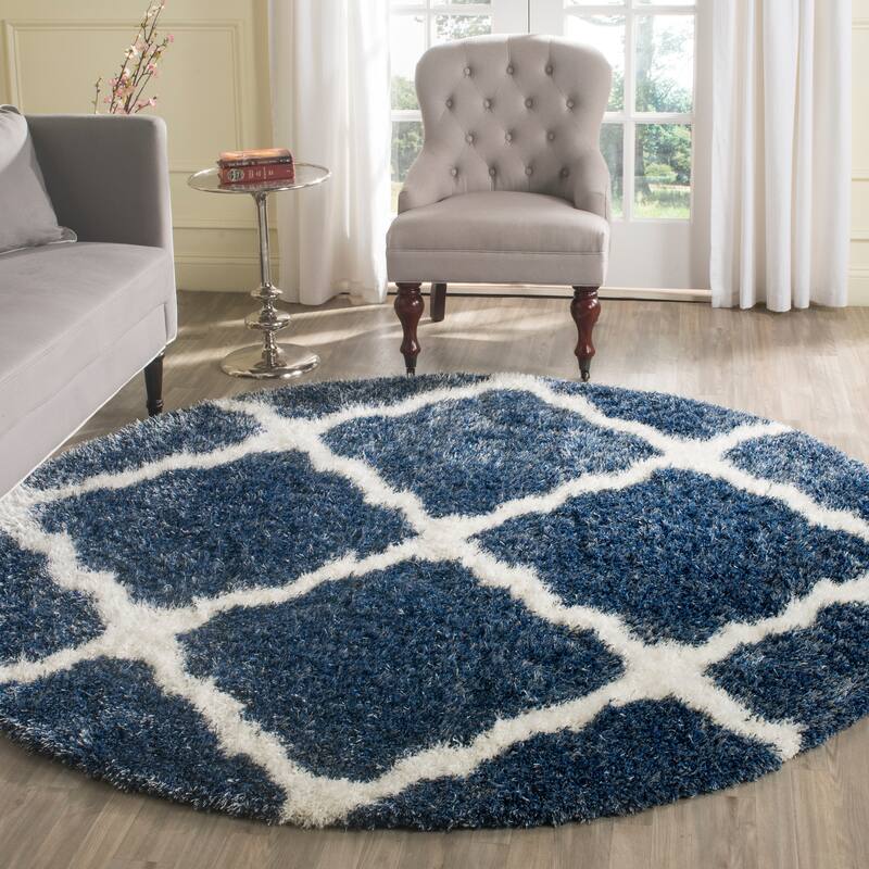SAFAVIEH Montreal Shag Marcelle 2-inch Thick Rug - 6'7" Round - Blue/Ivory