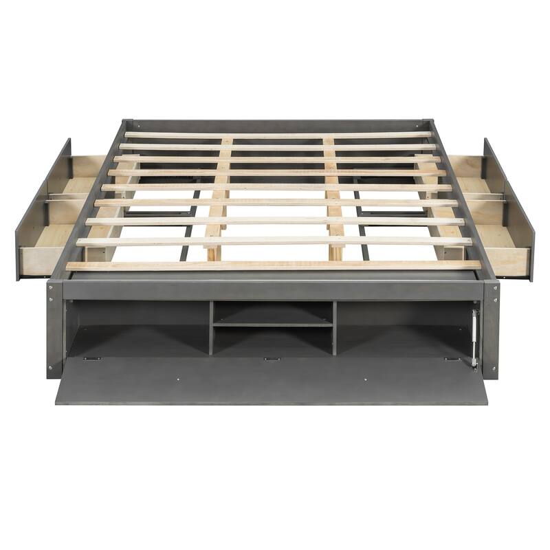 Queen Size Storage Platform Bed with 4 Drawers & Hydraulic Lift Footboard, Space-Saving Frame