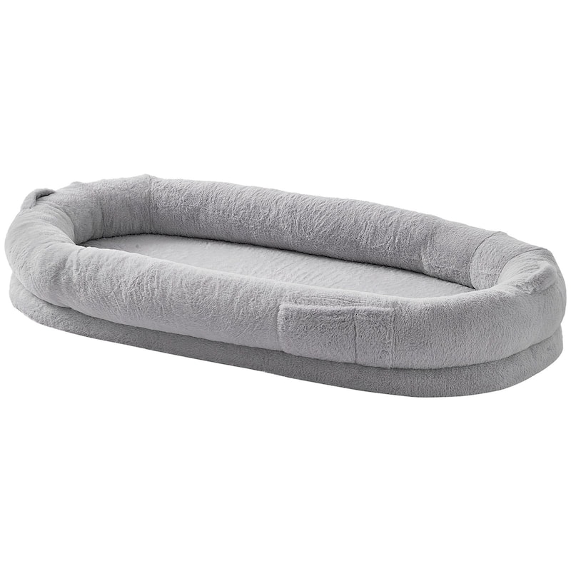 Grey Polyester Portable Large Human Size Dog Bed Suitable for Any Room