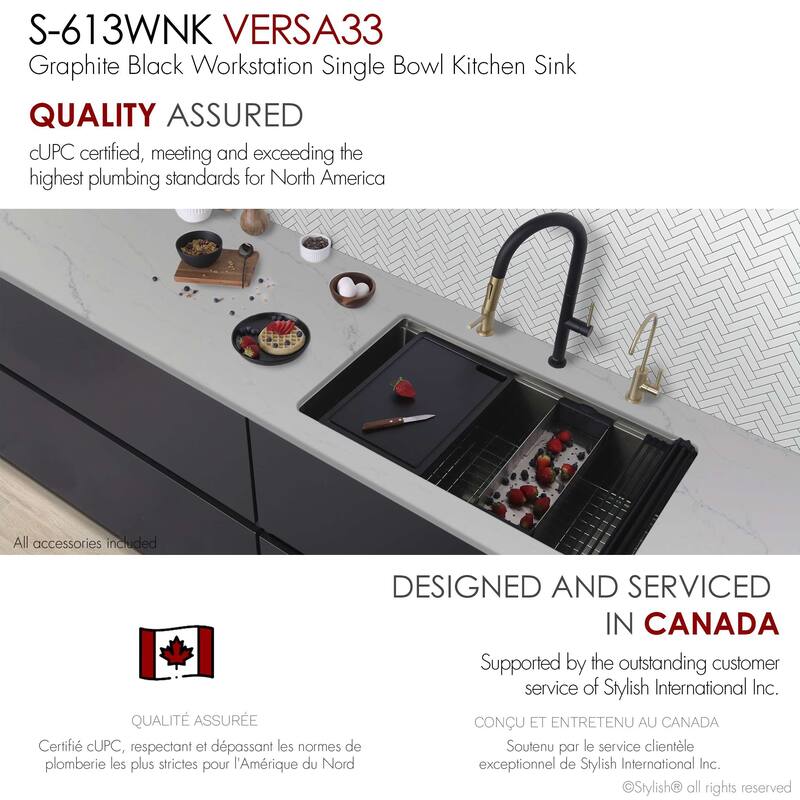 Undermount 33" Workstation Single-Bowl Stainless Steel Kitchen Sink