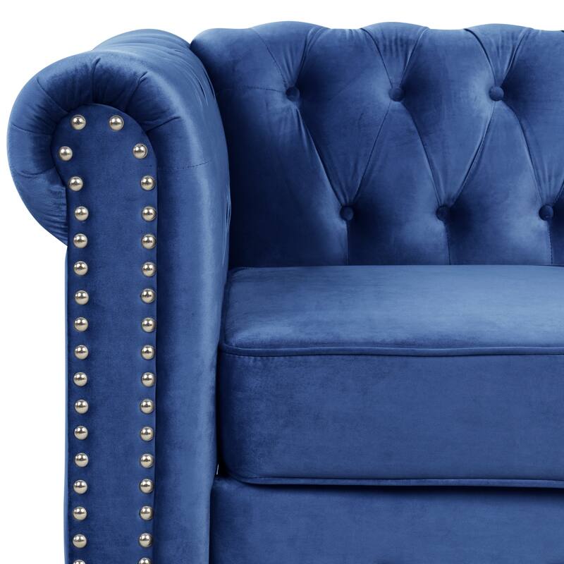 Classic Tufted Velvet Upholstered Chesterfield Club Chair and Sofa 2 Pieces with Nailhead for Living Room by Morden Fort