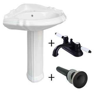 Sheffield White Corner Pedestal Sink 26 in. Porcelain Sink with 4 in. Black Centerset Faucet and Sink Drain