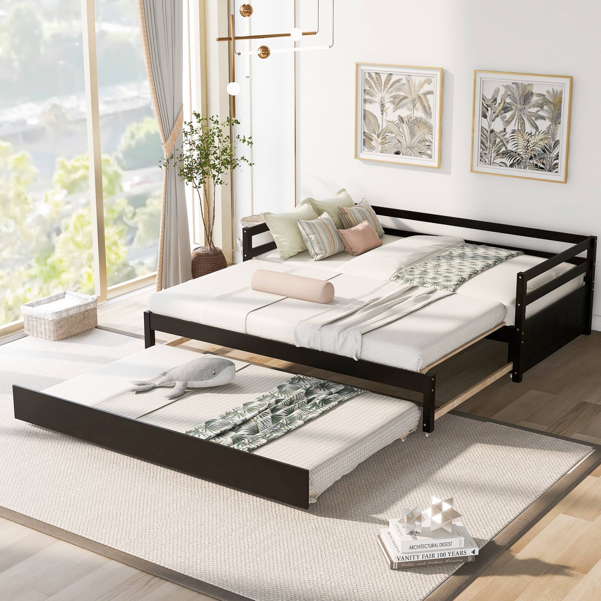Convertible Twin or Double Twin Daybed with Trundle, Easy Assembly