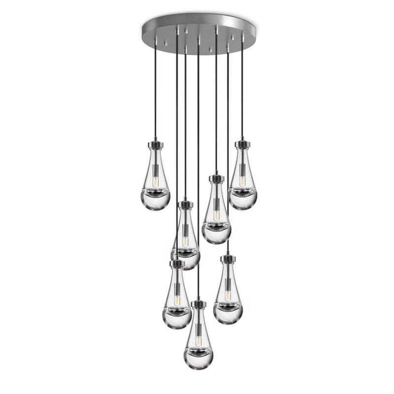 KAYLA 17.7" 7-Lights Nickel Raindrop Chandelier - Silver