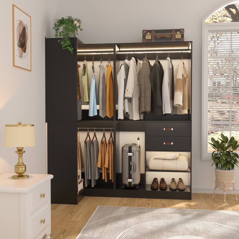 Vryon Set of 2 Corner Closet Organizer, 70.9'' W Closet System with Drawers and Hanging Rods