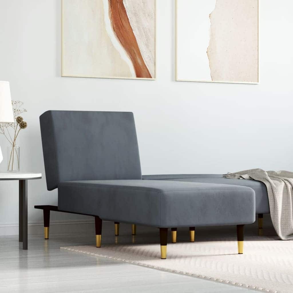 vidaXL Chaise Longue Dark Gray Velvet - 21.7" x 55.1" x 27.6"
