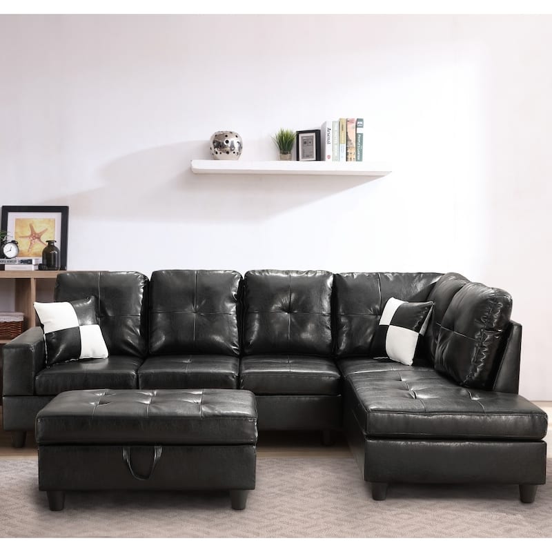 L-Shaped Upholstered 4-Seat Modern Modular Sectional Sofa with Ottoman