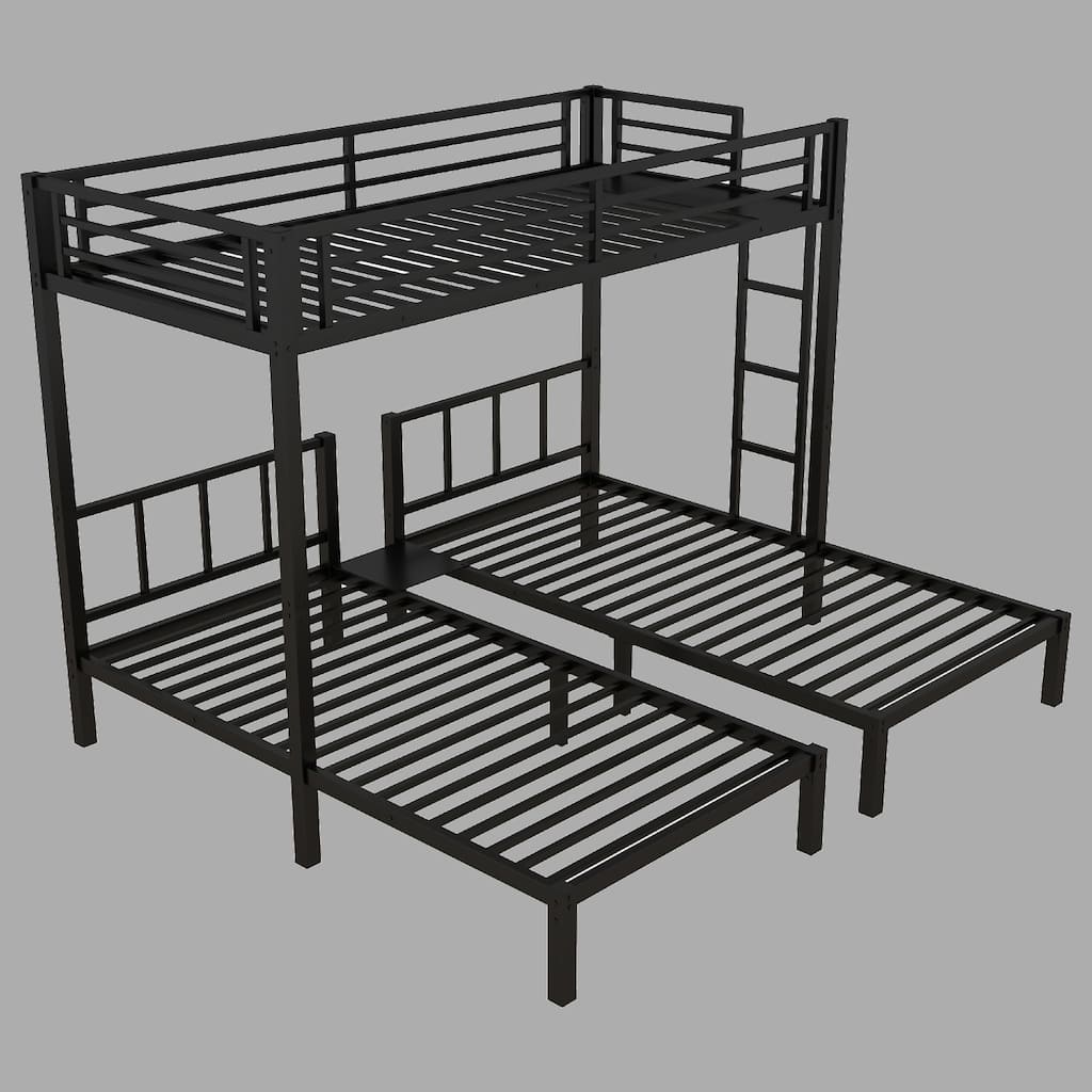 Sturdy Metal Triple Bunk Bed, Twin/Twin/Twin or Twin XL/Twin/Twin, Detachable Design, Safety Guardrails
