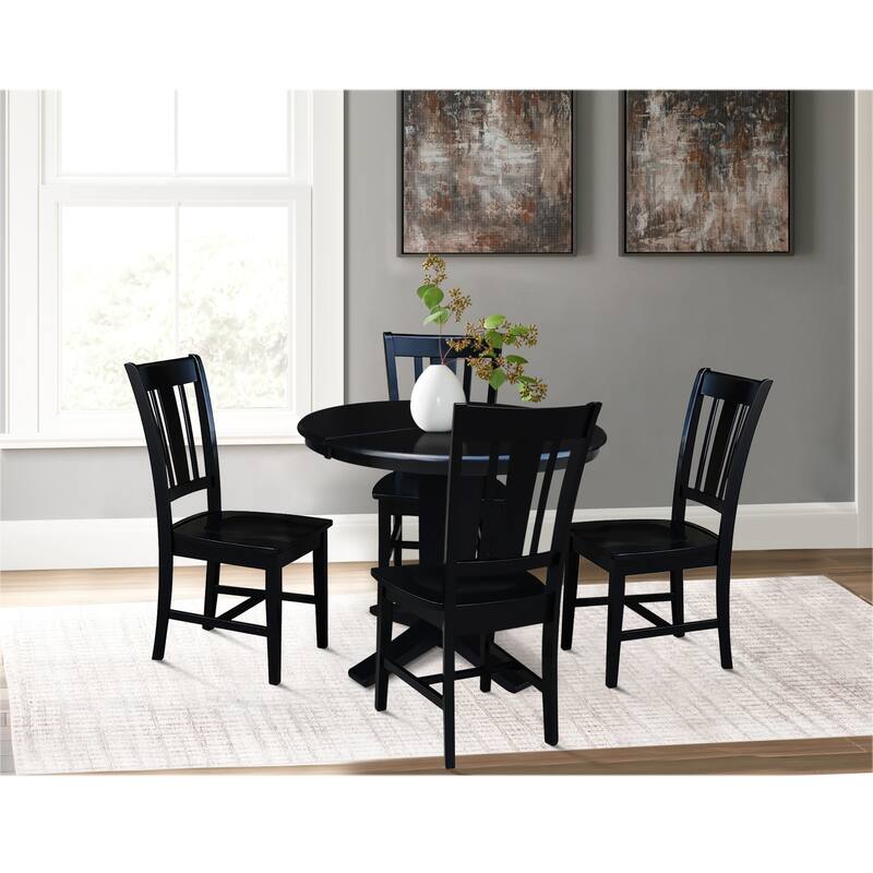 36 in Round Extension Dining Table with 12 in Leaf and Dining Chairs