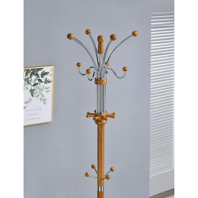 73 In. Metal and Wood Coat Rack