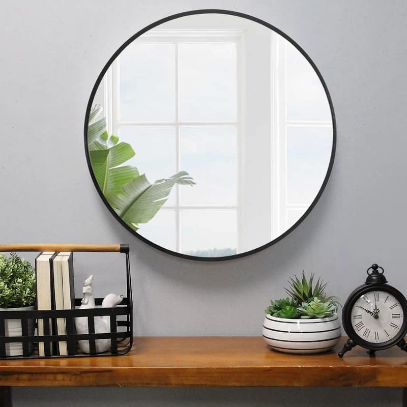 Classic Round Accent Bathroom Mirror Metal Frame Hanging Wall Mounted Circle Mirror for Wall Decor Vanity Entryway Living Room