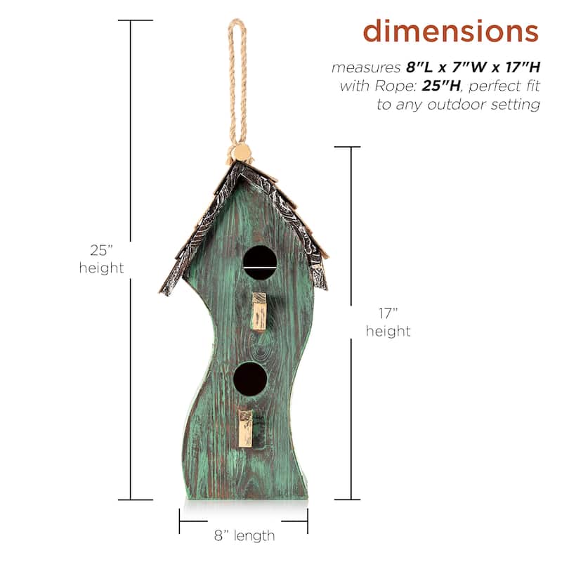 Alpine Corporation 17" Tall Outdoor Artful Swirly Hanging Wooden Birdhouse, Green