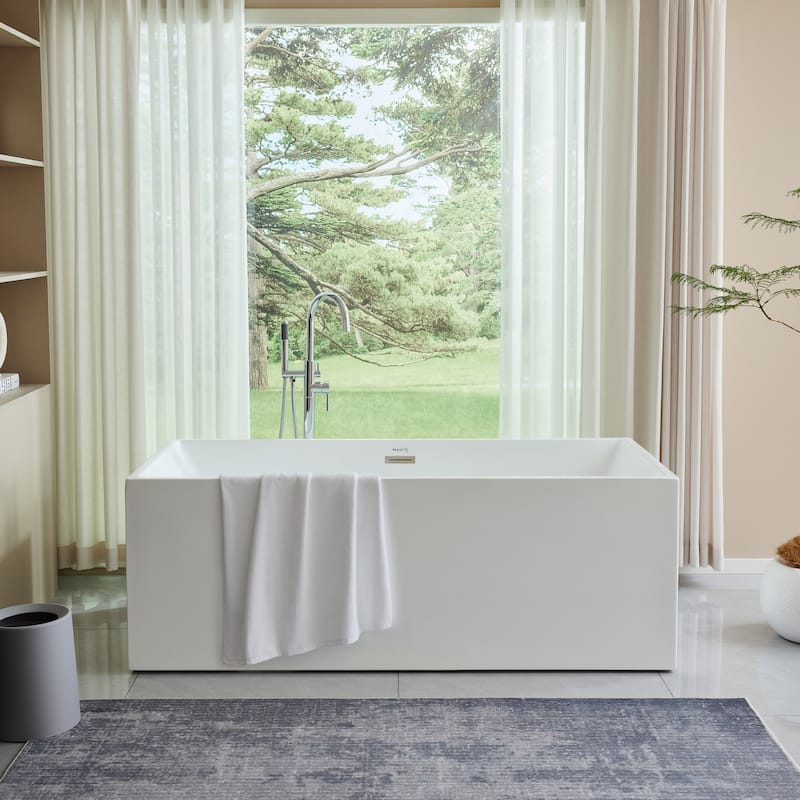 Vanity Art 67" Acrylic Freestanding Soaking Bathtub with Overflow and Pop-up Drain