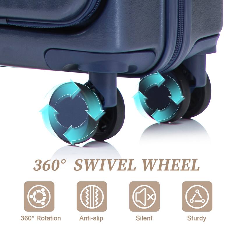 14"/20" 2 pcs/set in ABS Spinner Wheel Luggage, with Combination Lock and Front Opening Design, 14" Cosmetic Case