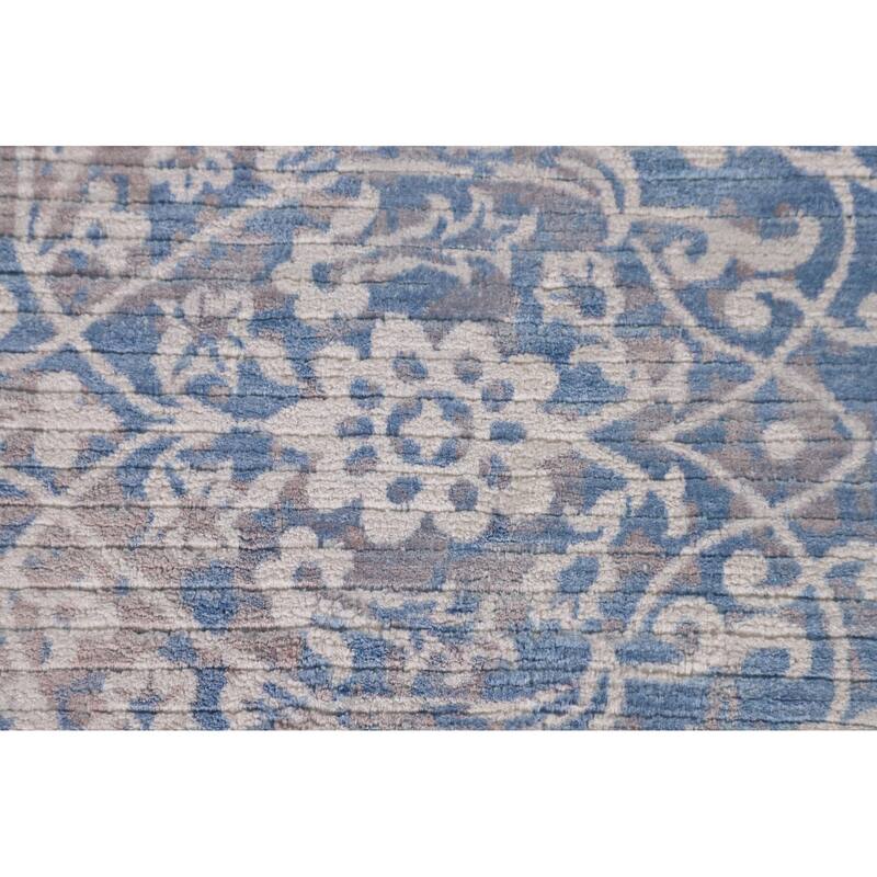 Blue Abstract Modern Accent Rug Handmade Wool Carpet - 2'8"x 5'0"