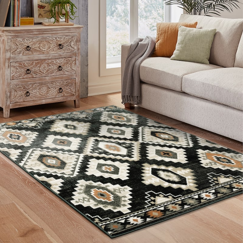Style Haven Patti Charcoal Tribal Diamond Medallions Area Rug