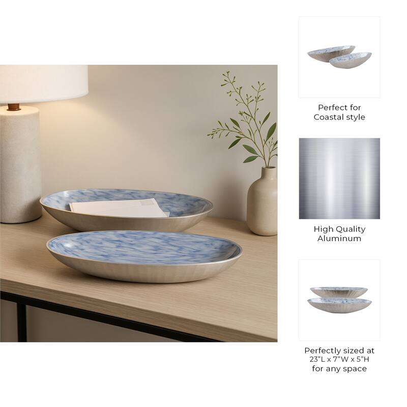 Oval Metal Bowls Sculptural Design -Set of 2 - 20", 23" - 23.0"