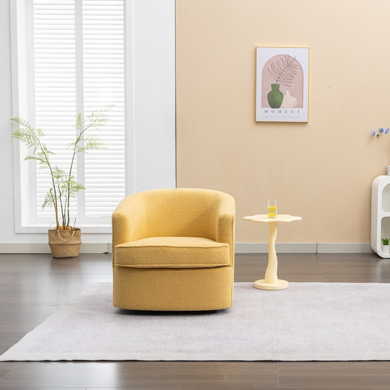 SEYNAR Modern Boucle Upholstered 360 Degree Swivel Accent Club Chair - Yellow