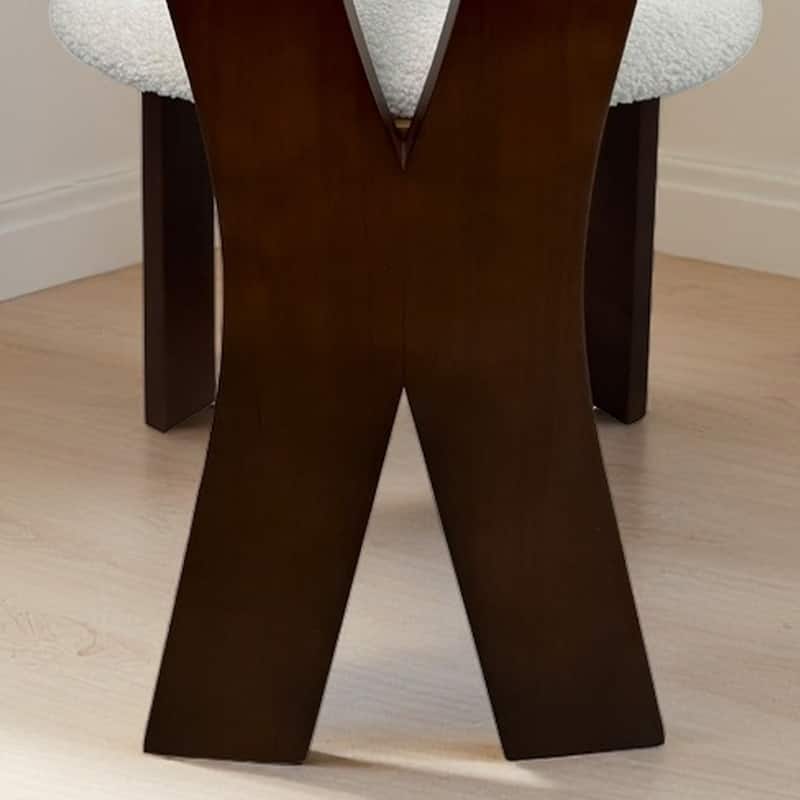 Dining Chairs Set of 2, Key-design Home Chairs, Pure White Teddy Velvet Solid Wooden Dining Chairs with Ribbon-Cross Backrest